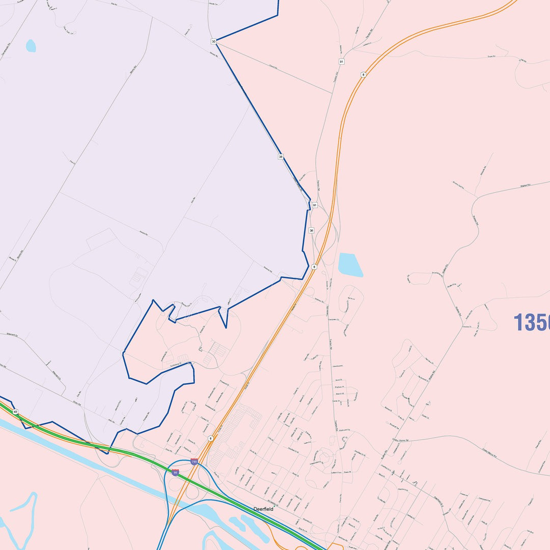 Color Cast Zip Code Style Wall Map of Utica, NY