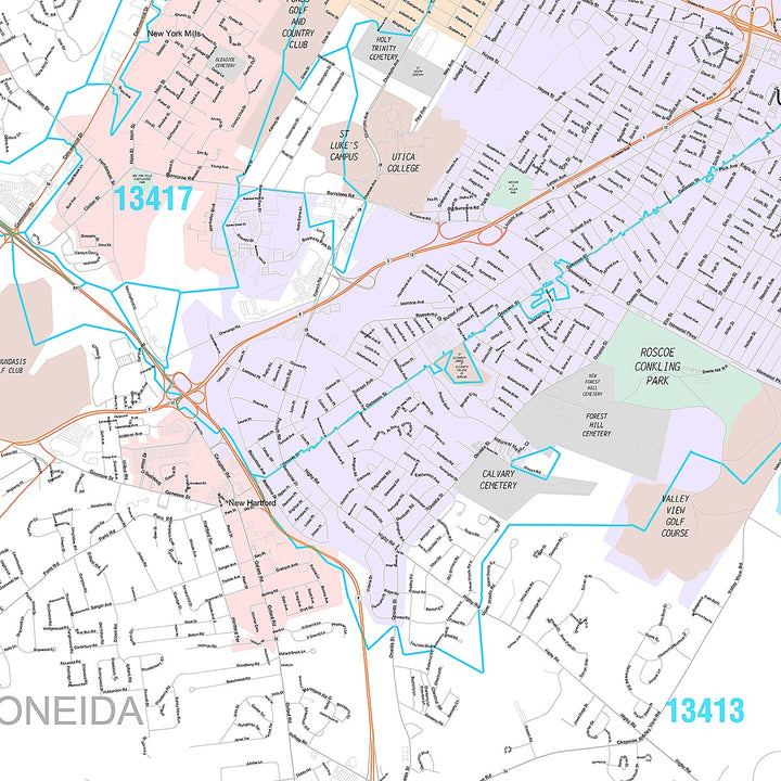 Premium Style Wall Map of Utica, NY
