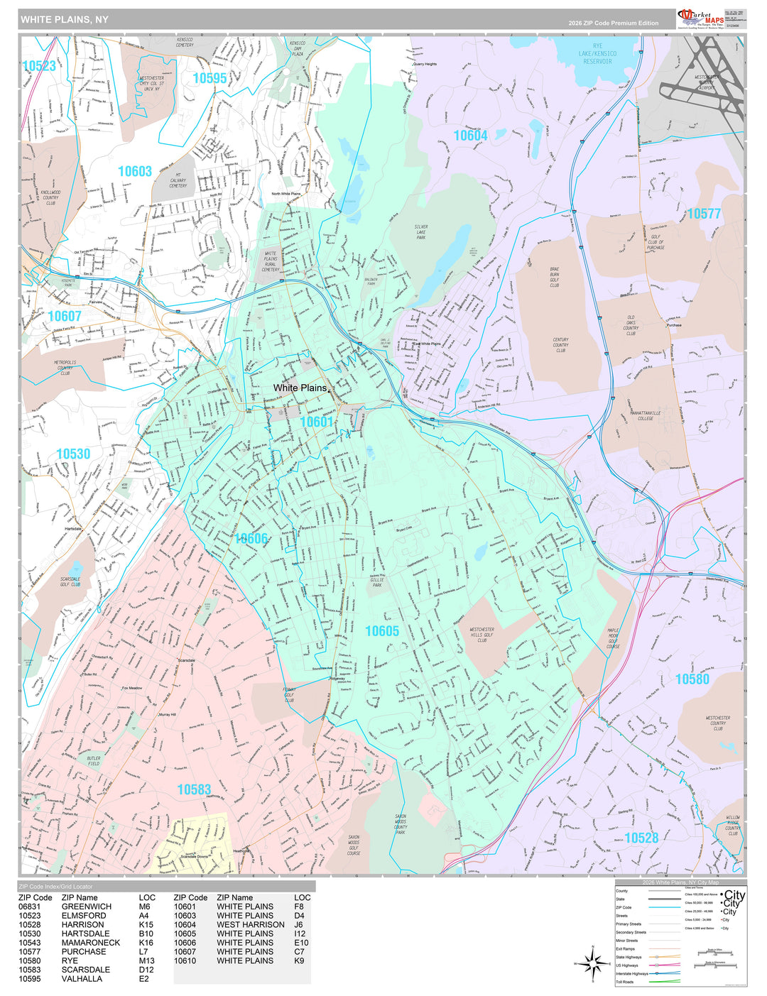 Premium Style Wall Map of White Plains, NY