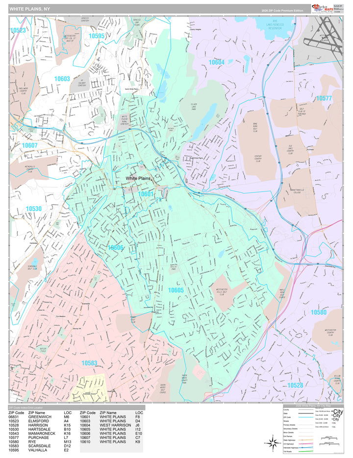 Premium Style Wall Map of White Plains, NY