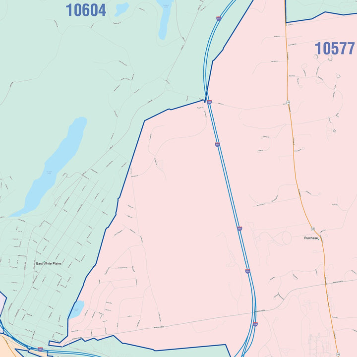 Color Cast Zip Code Style Wall Map of White Plains, NY