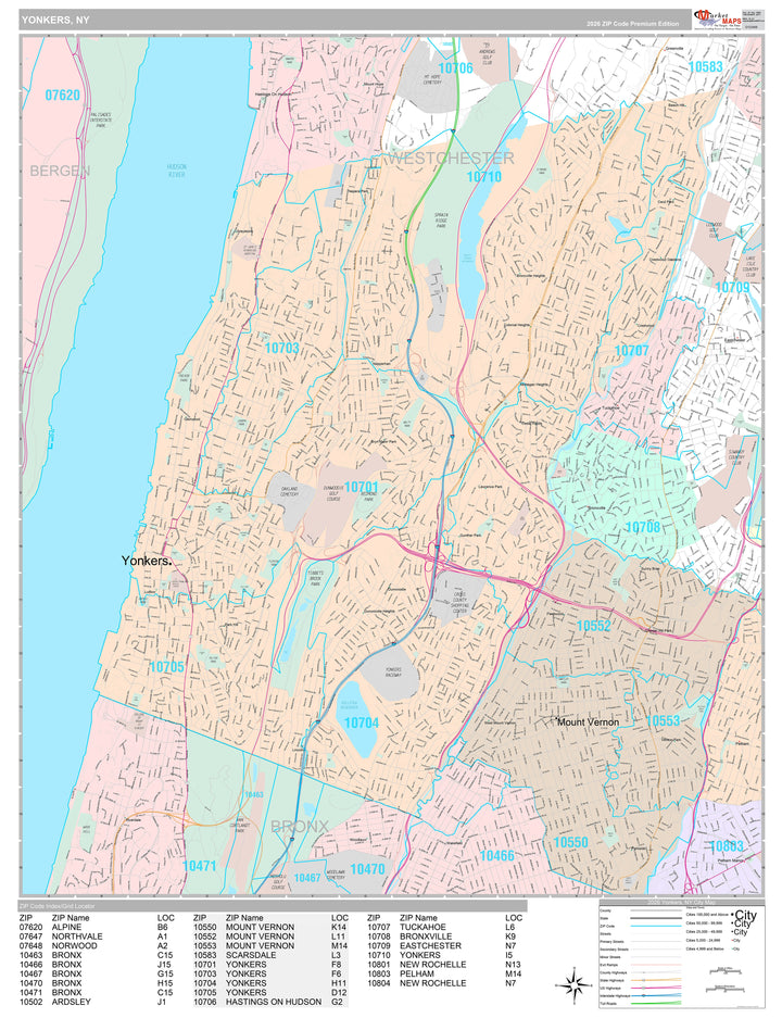 Premium Style Wall Map of Yonkers NY