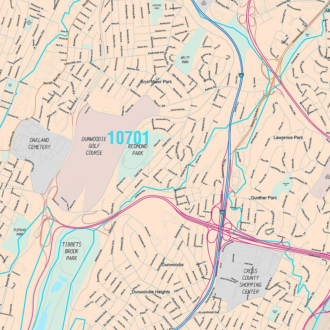 Premium Style Wall Map of Yonkers NY