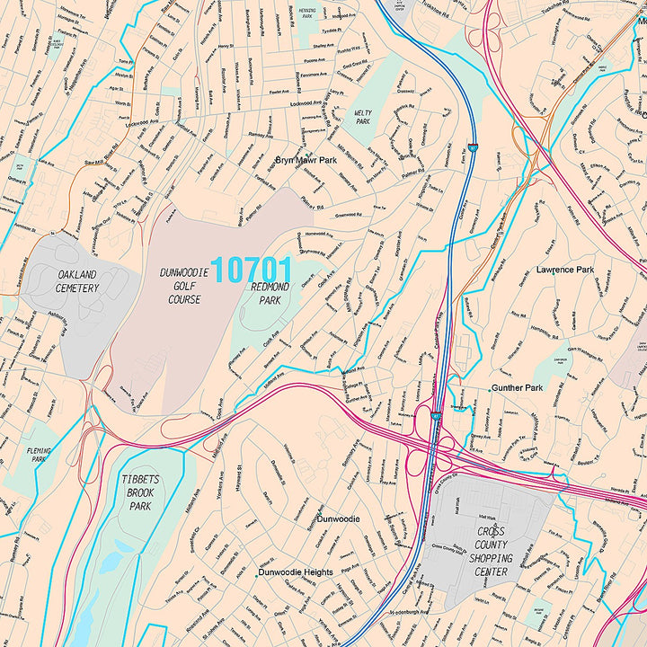 Premium Style Wall Map of Yonkers NY