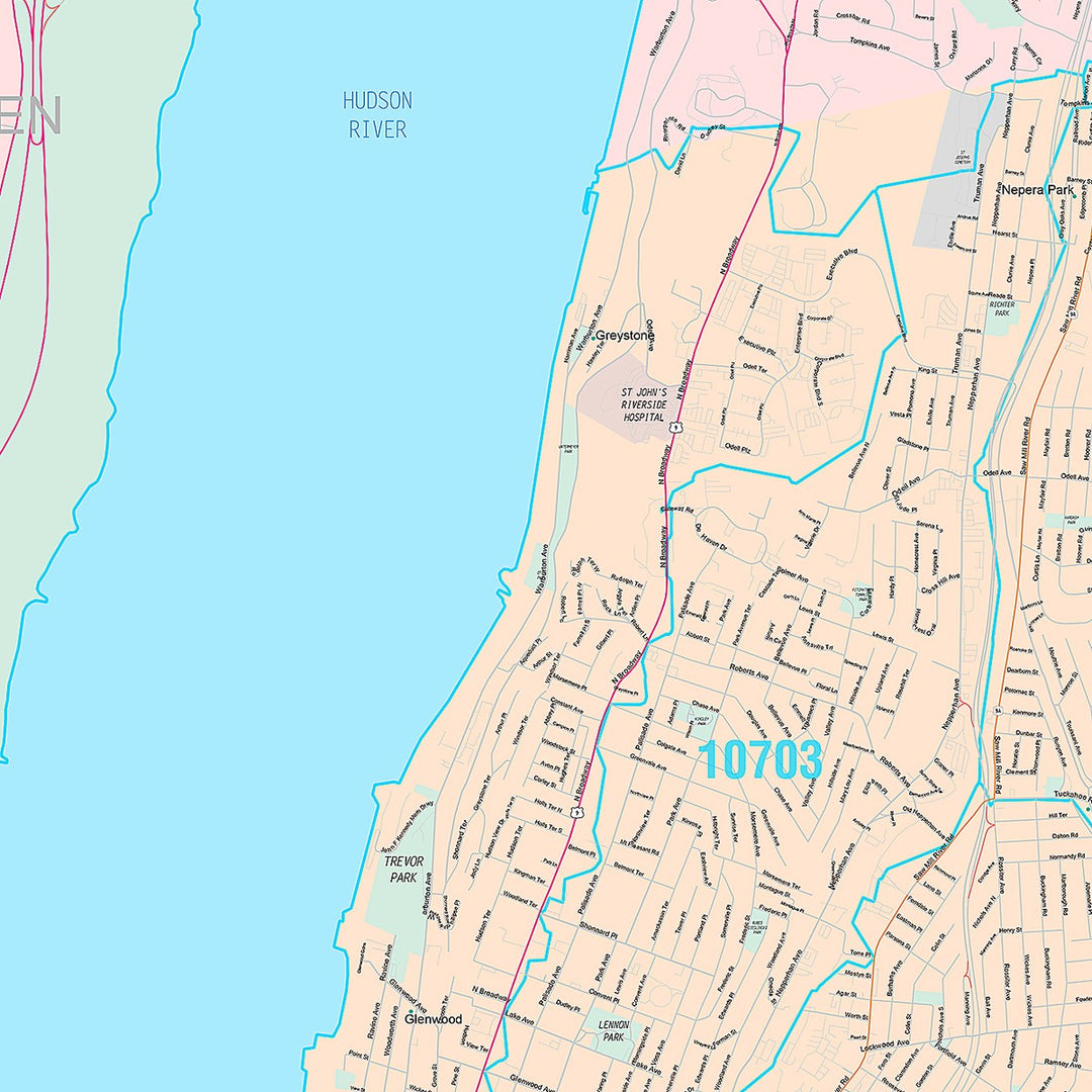 Premium Style Wall Map of Yonkers NY
