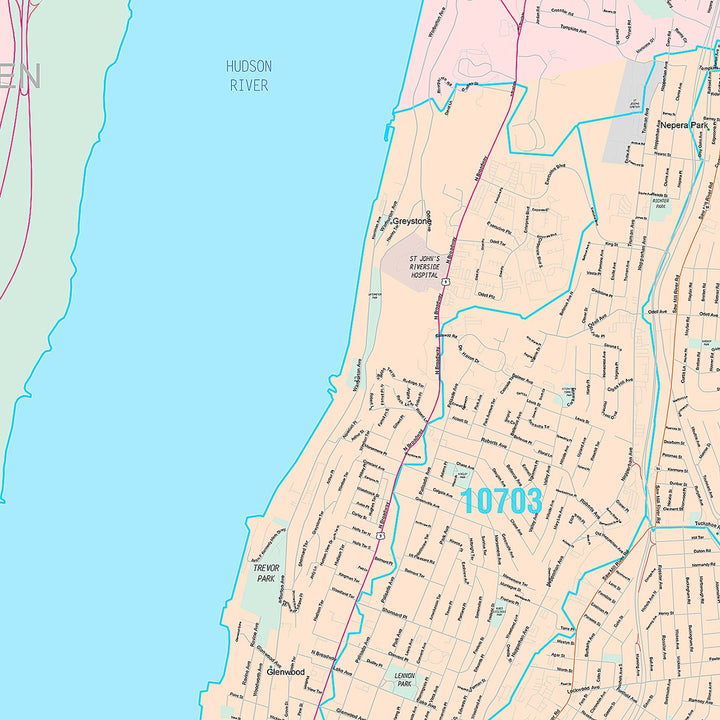 Premium Style Wall Map of Yonkers NY