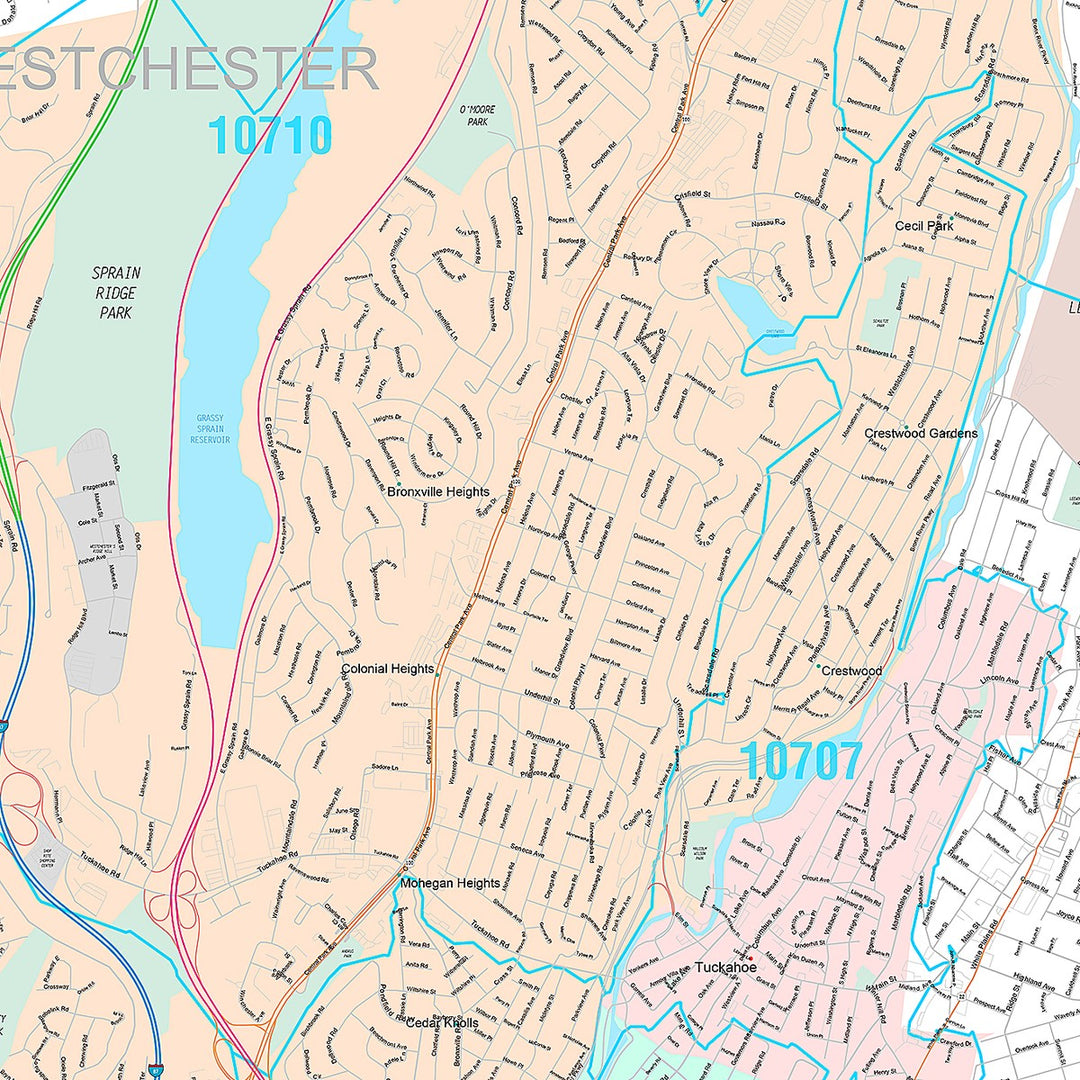 Premium Style Wall Map of Yonkers NY