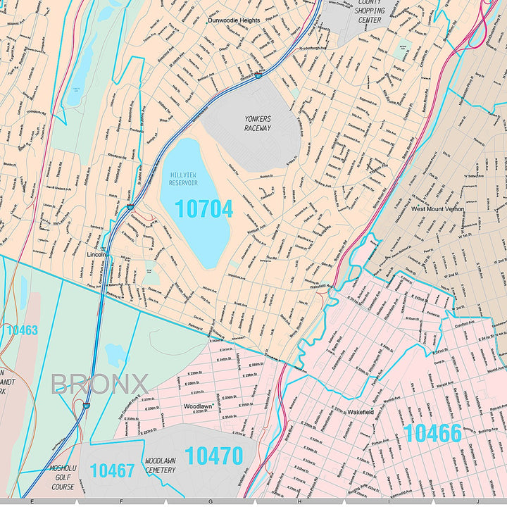 Premium Style Wall Map of Yonkers NY