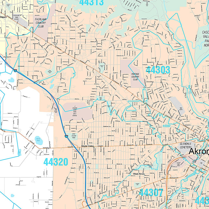 Premium Style Wall Map of Akron OH