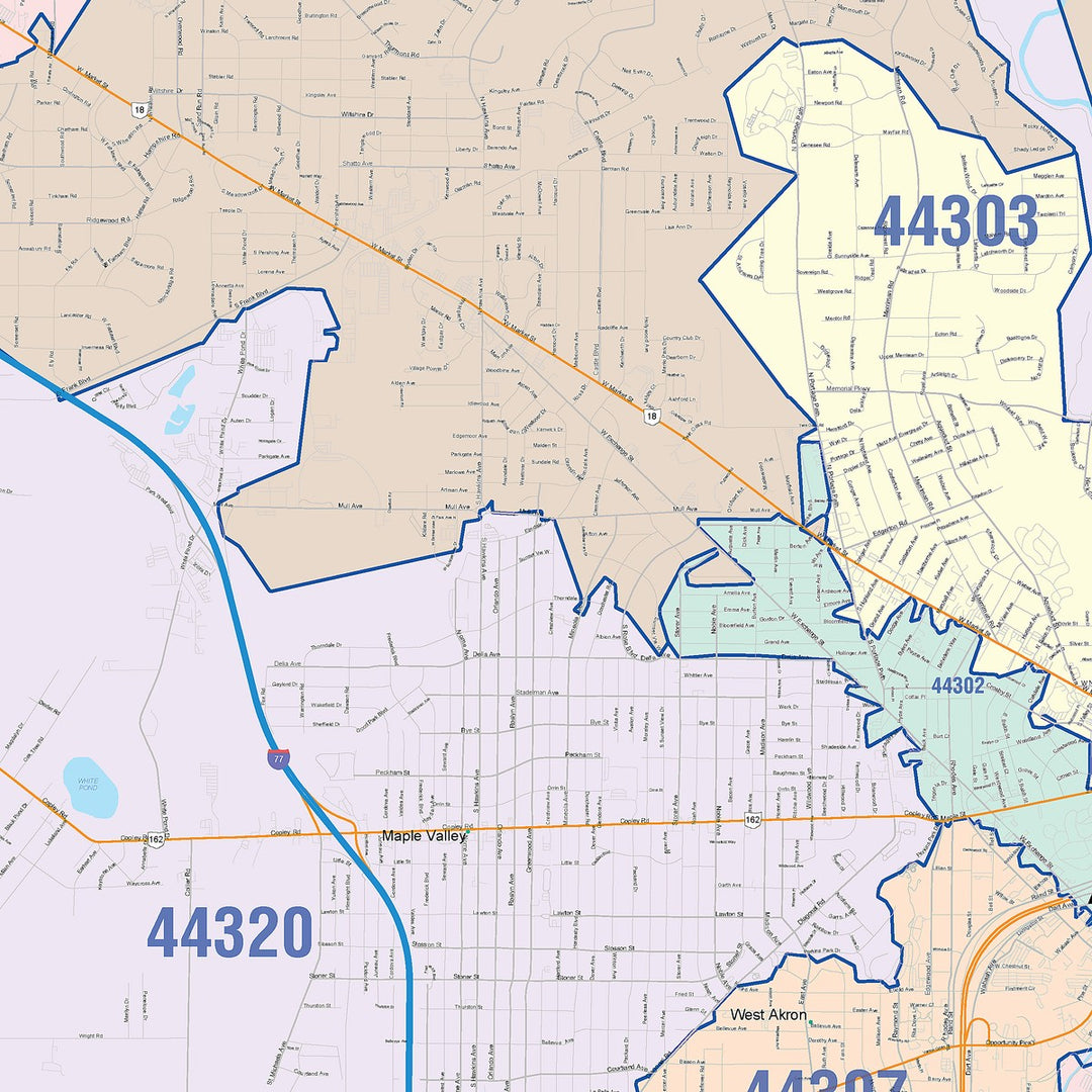 Color Cast Style Wall Map of Akron OH