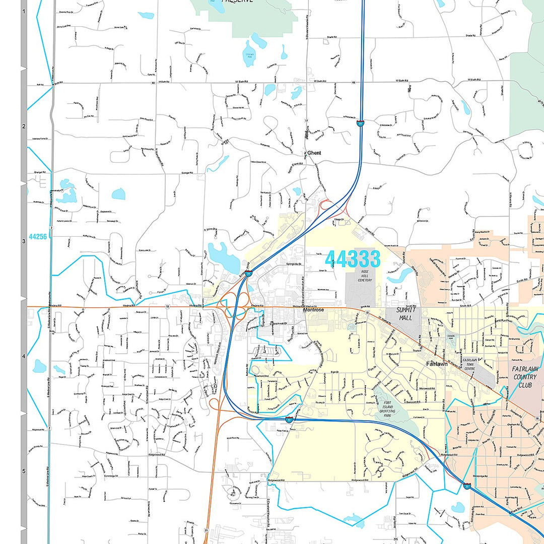 Premium Style Wall Map of Akron OH