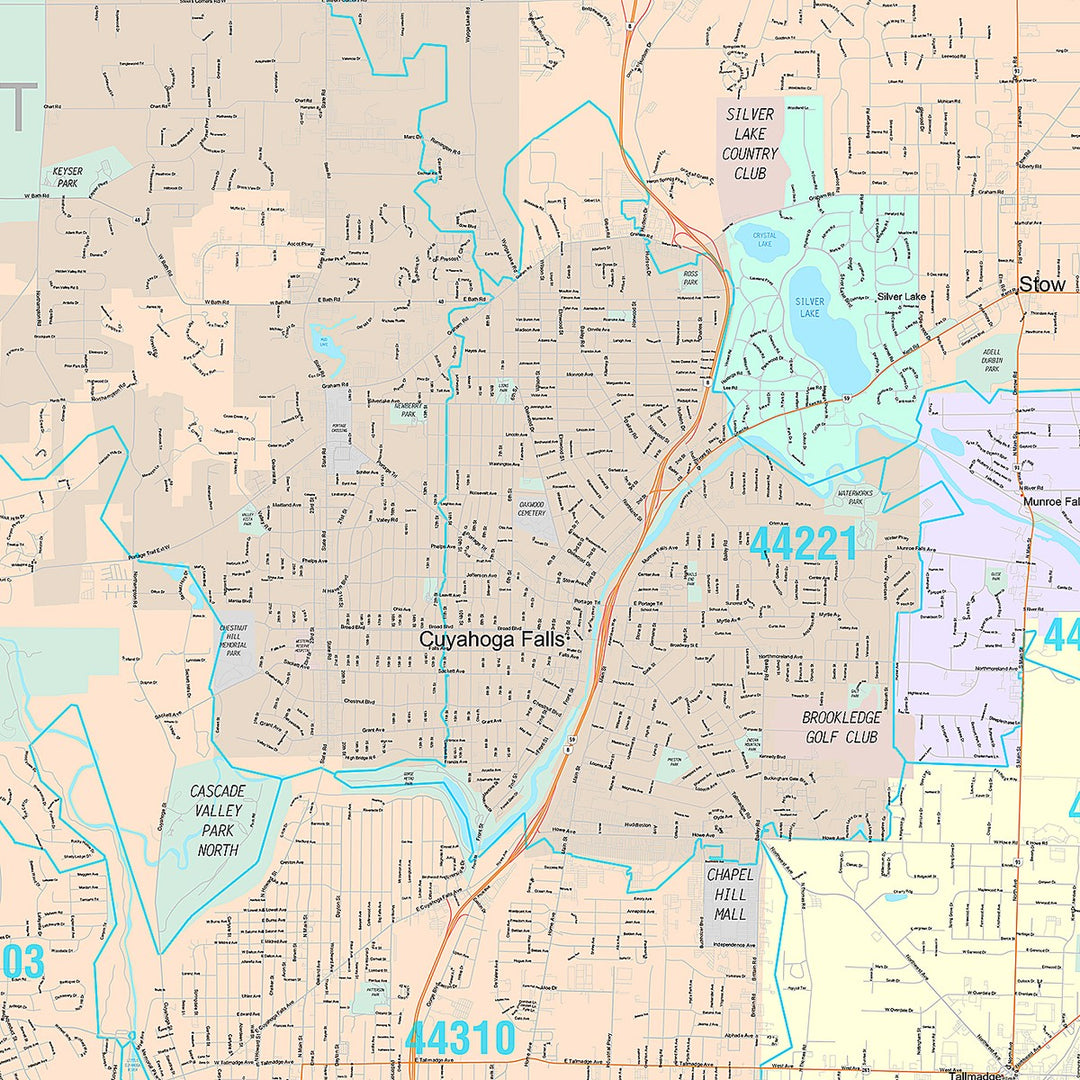 Premium Style Wall Map of Akron OH