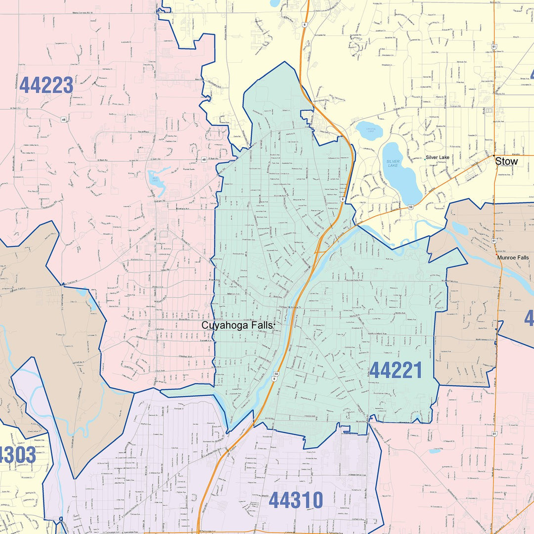 Color Cast Style Wall Map of Akron OH