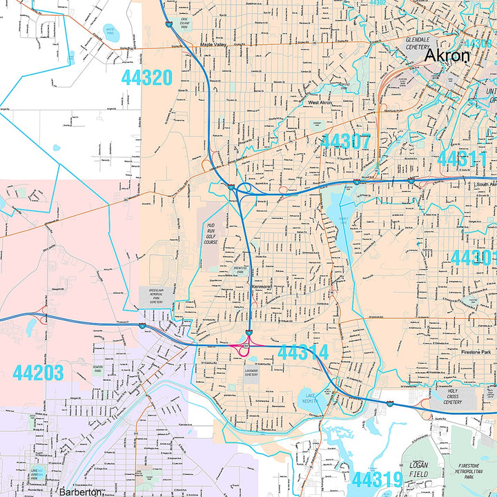 Premium Style Wall Map of Akron OH