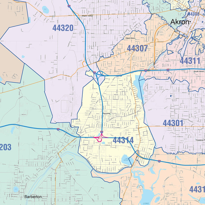 Color Cast Style Wall Map of Akron OH