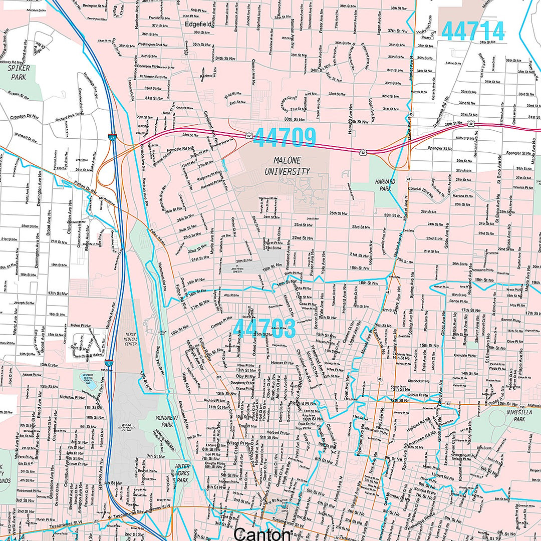 Premium Style Wall Map of Canton, OH