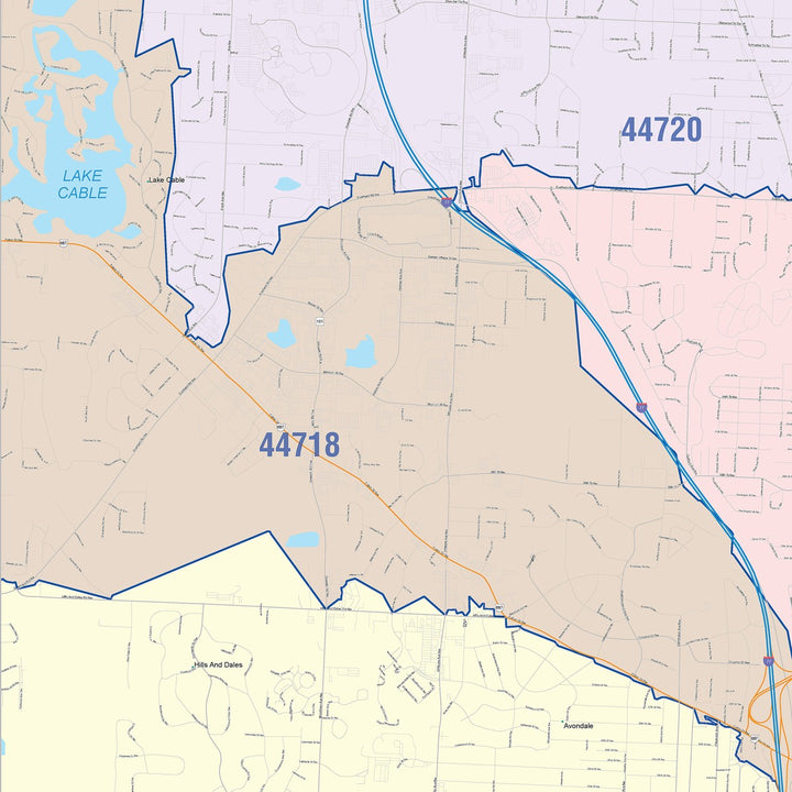 Color Cast Zip Code Style Wall Map of Canton, OH