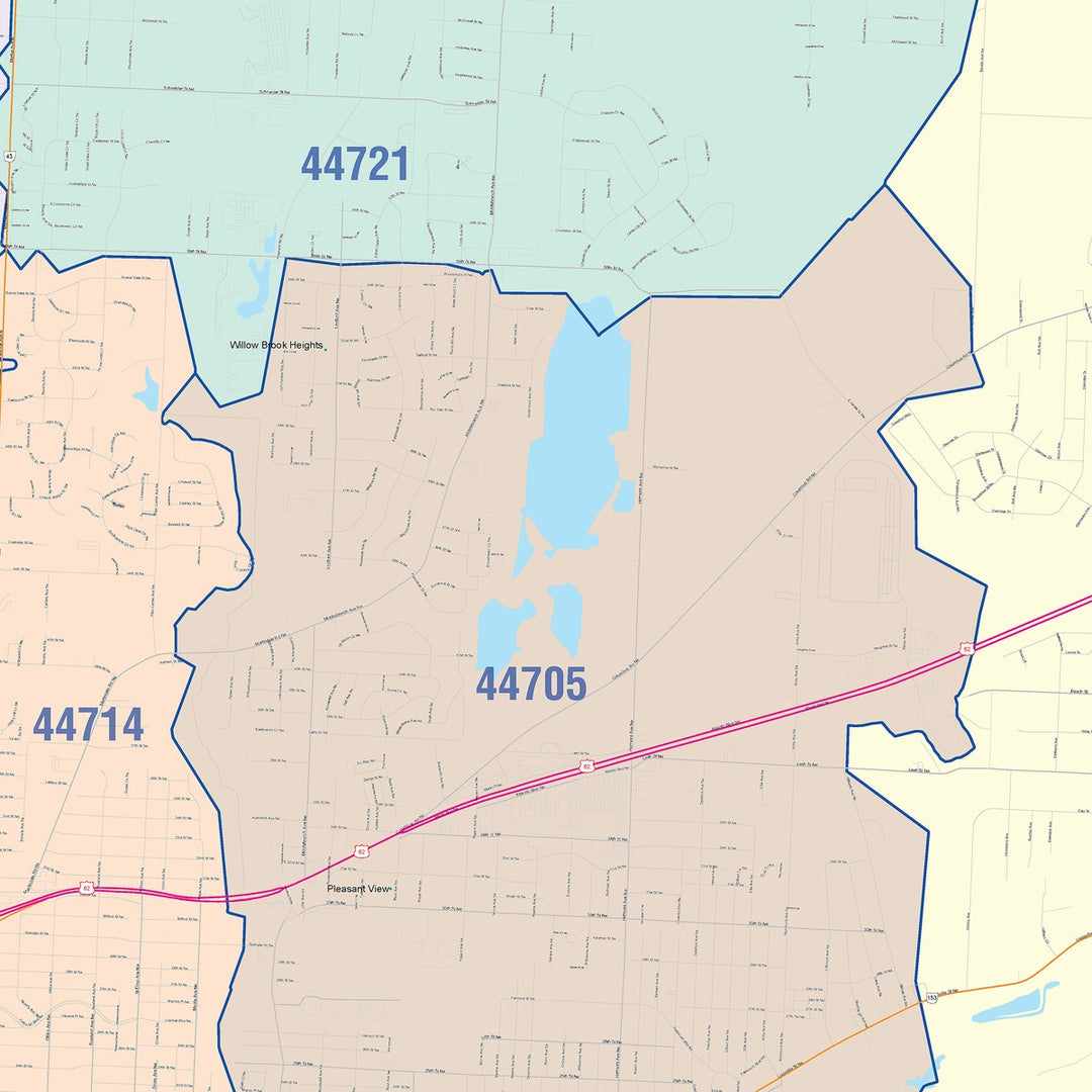 Color Cast Zip Code Style Wall Map of Canton, OH