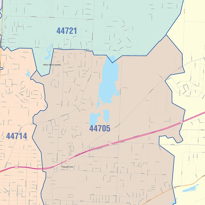 Color Cast Zip Code Style Wall Map of Canton, OH