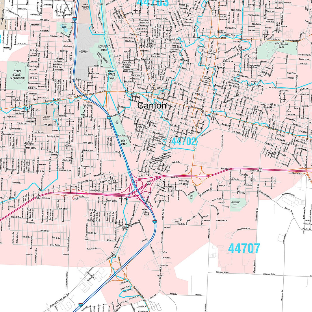 Premium Style Wall Map of Canton, OH