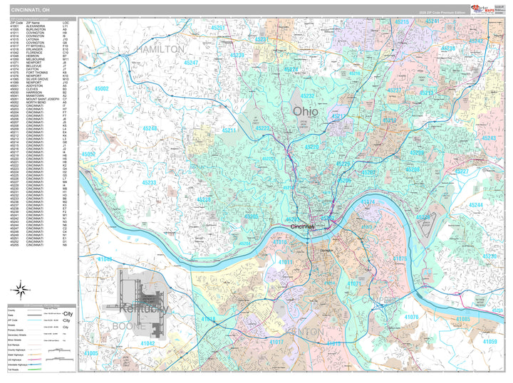 Premium Style Wall Map of Cincinnati OH