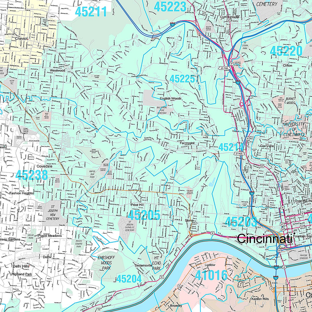 Premium Style Wall Map of Cincinnati OH