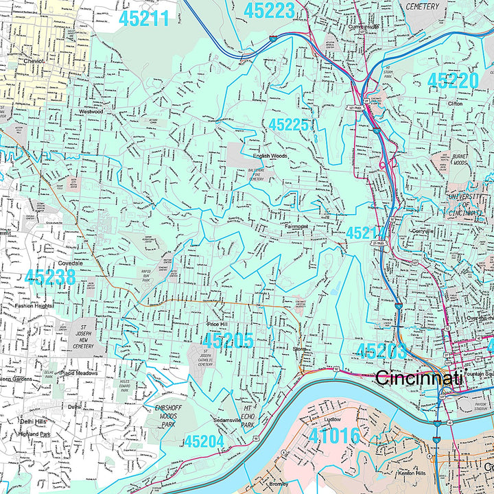 Premium Style Wall Map of Cincinnati OH