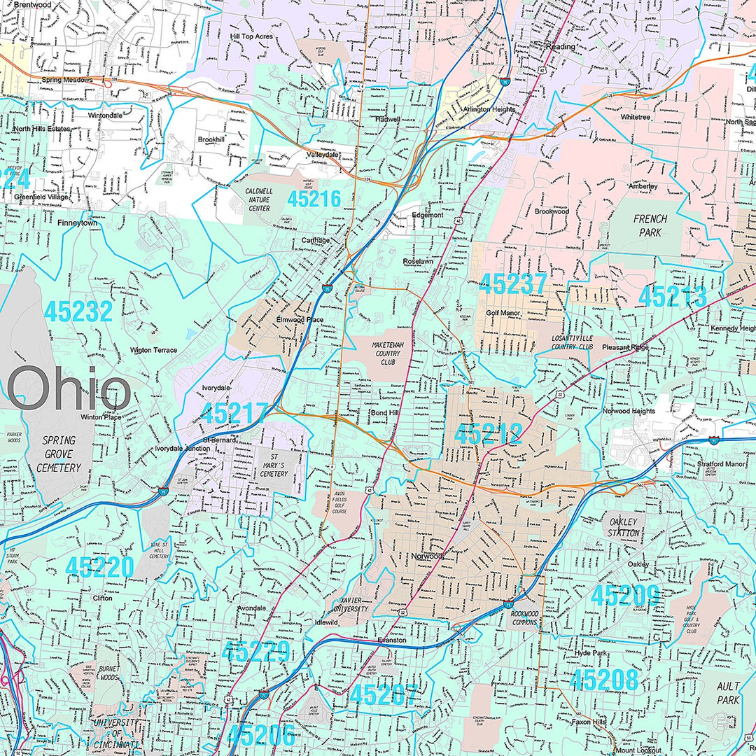 Premium Style Wall Map of Cincinnati OH