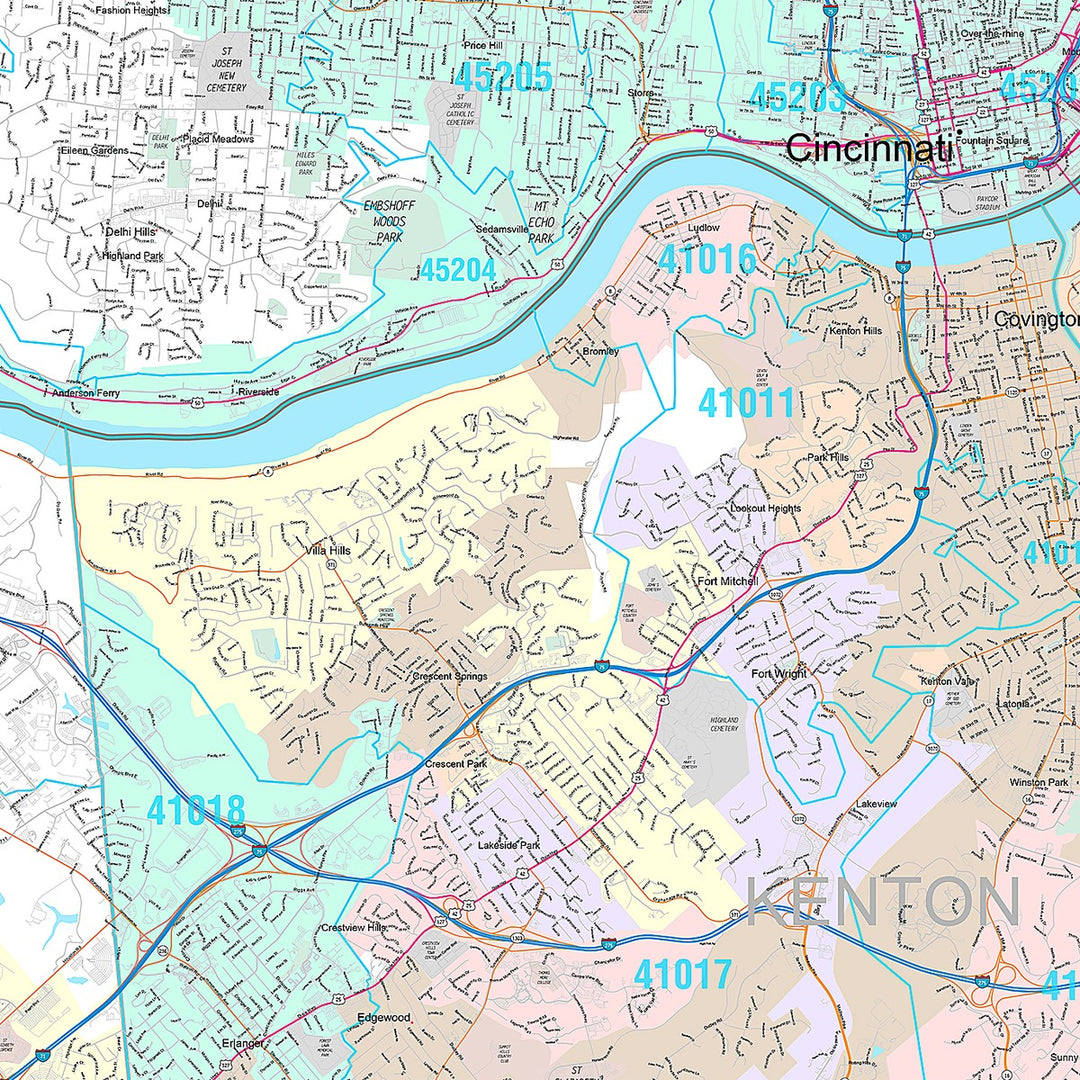 Premium Style Wall Map of Cincinnati OH