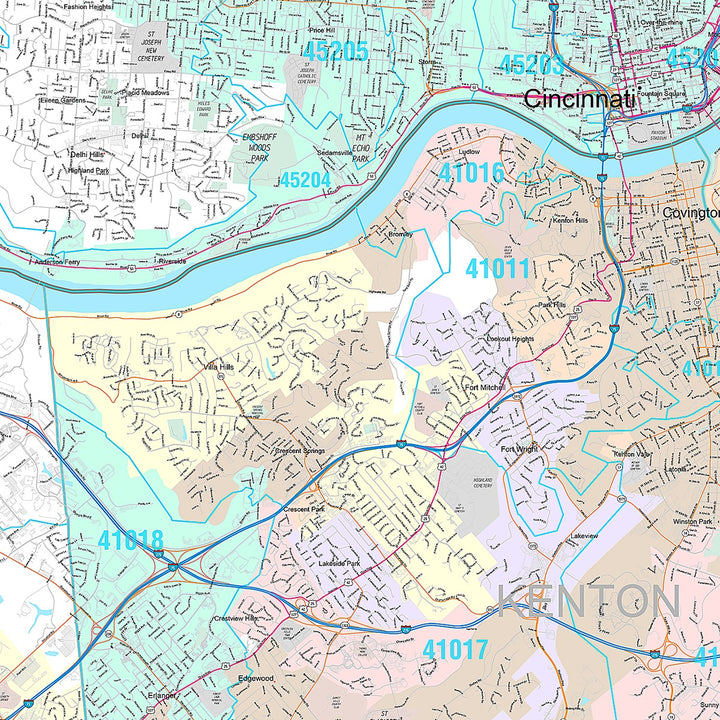 Premium Style Wall Map of Cincinnati OH