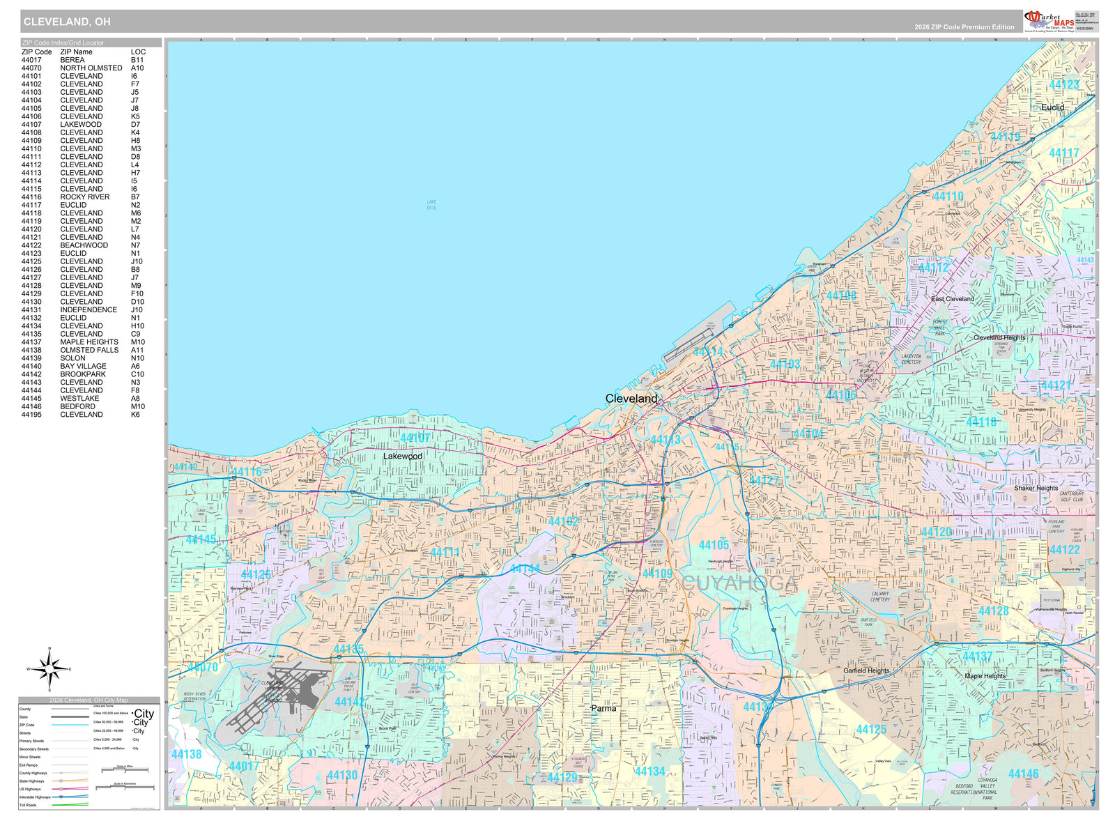 Premium Style Wall Map of Cleveland OH