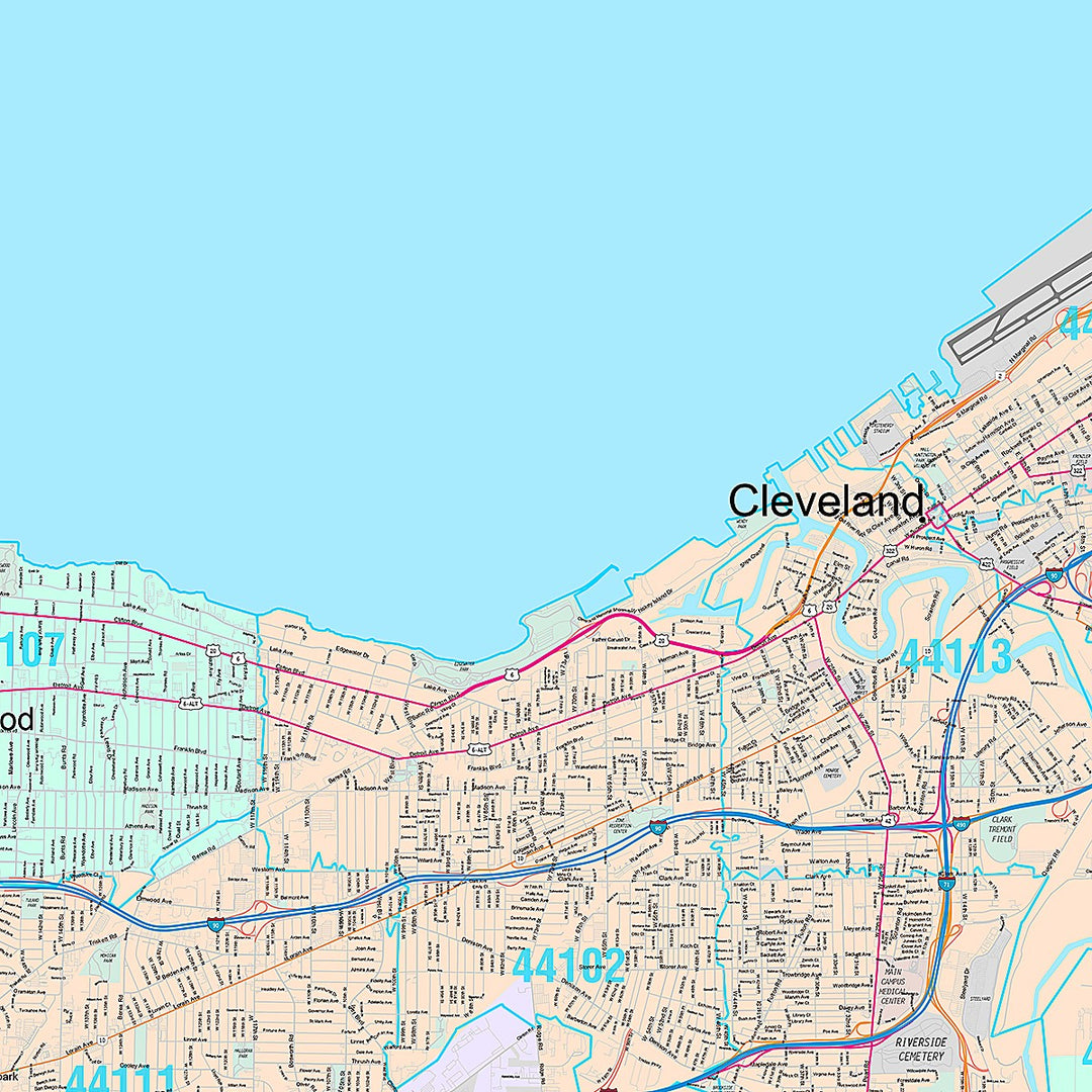 Premium Style Wall Map of Cleveland OH