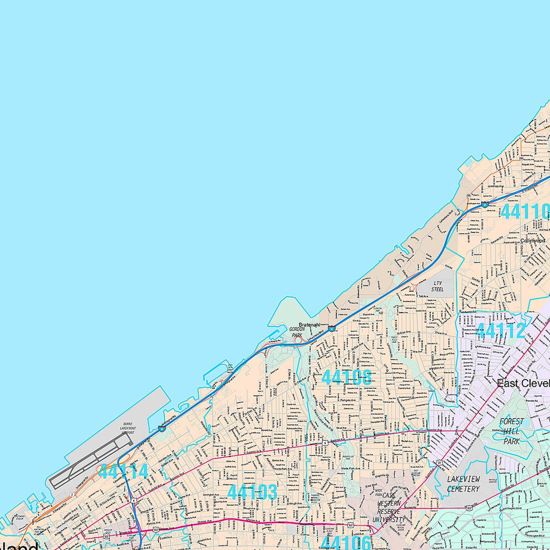 Premium Style Wall Map of Cleveland OH