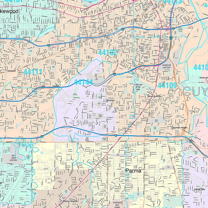 Premium Style Wall Map of Cleveland OH
