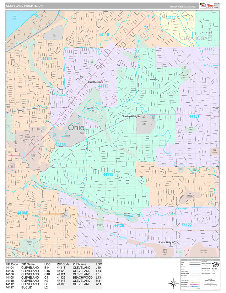 Premium Style Wall Map of Cleveland Heights, OH