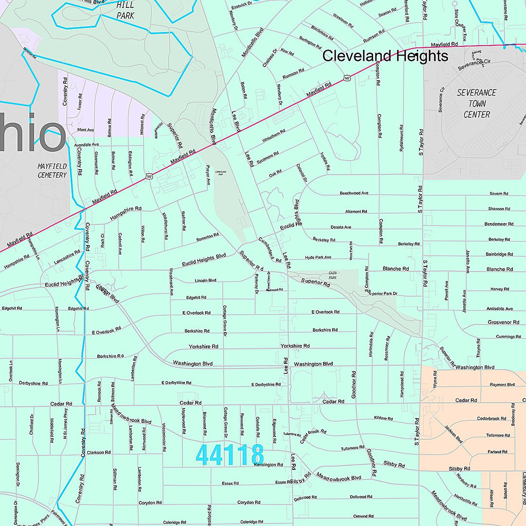 Premium Style Wall Map of Cleveland Heights, OH