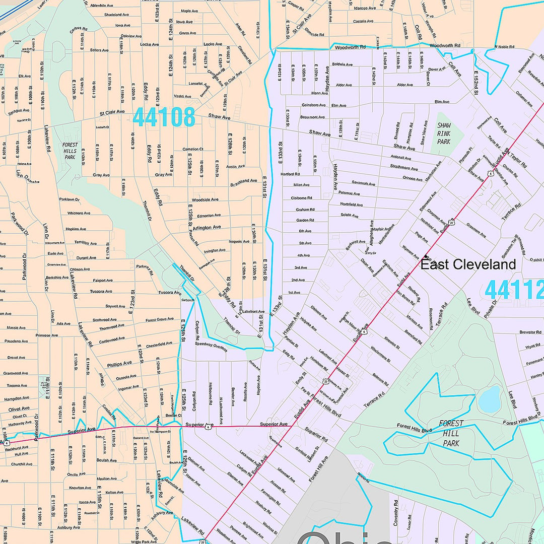 Premium Style Wall Map of Cleveland Heights, OH