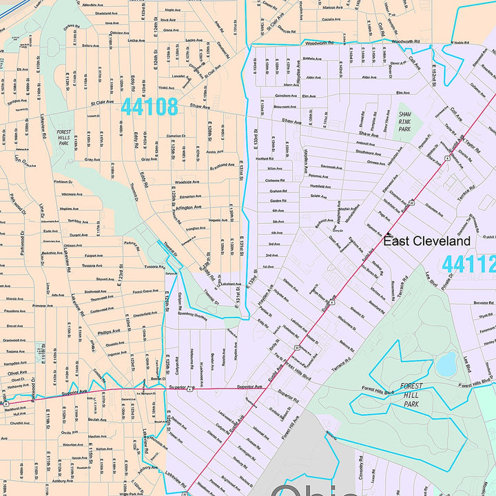 Premium Style Wall Map of Cleveland Heights, OH