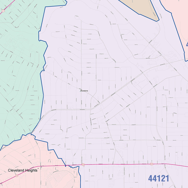 Color Cast Zip Code Style Wall Map of Cleveland Heights, OH