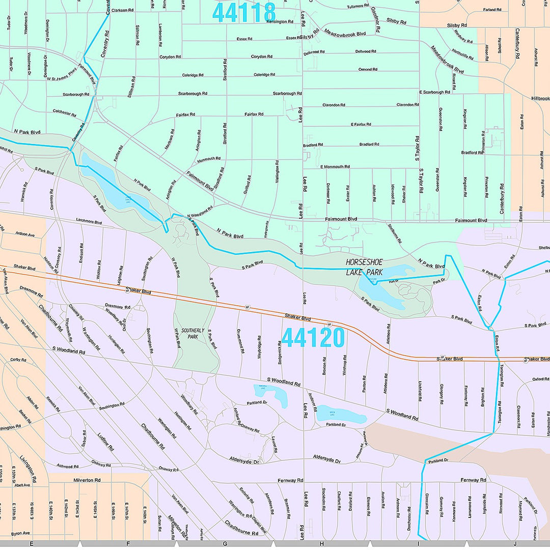 Premium Style Wall Map of Cleveland Heights, OH
