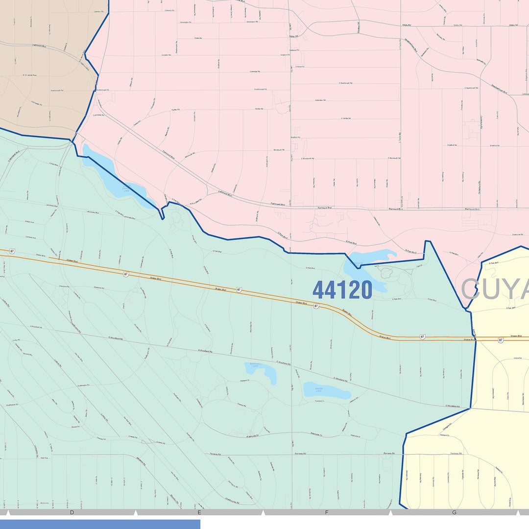 Color Cast Zip Code Style Wall Map of Cleveland Heights, OH
