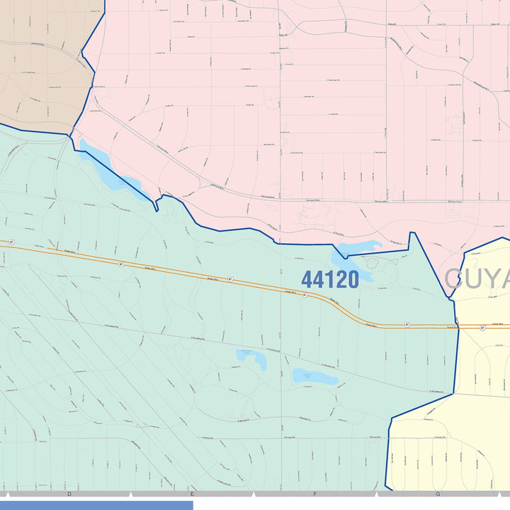 Color Cast Zip Code Style Wall Map of Cleveland Heights, OH