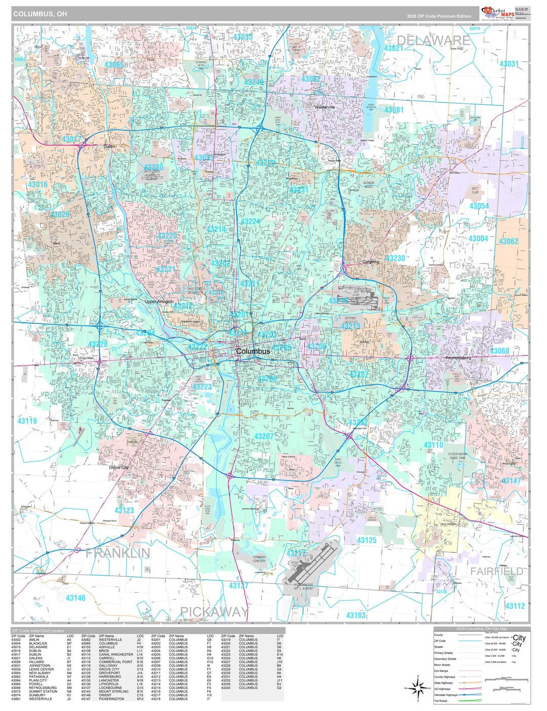 Premium Style Wall Map of Columbus OH