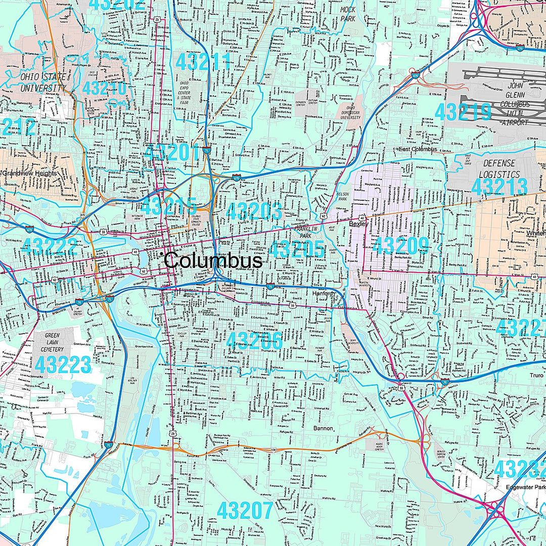 Premium Style Wall Map of Columbus OH