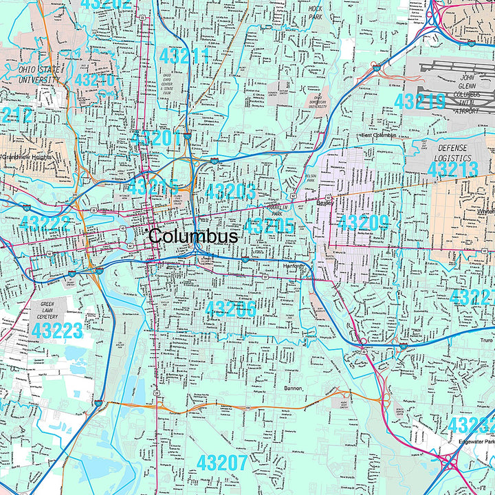 Premium Style Wall Map of Columbus OH