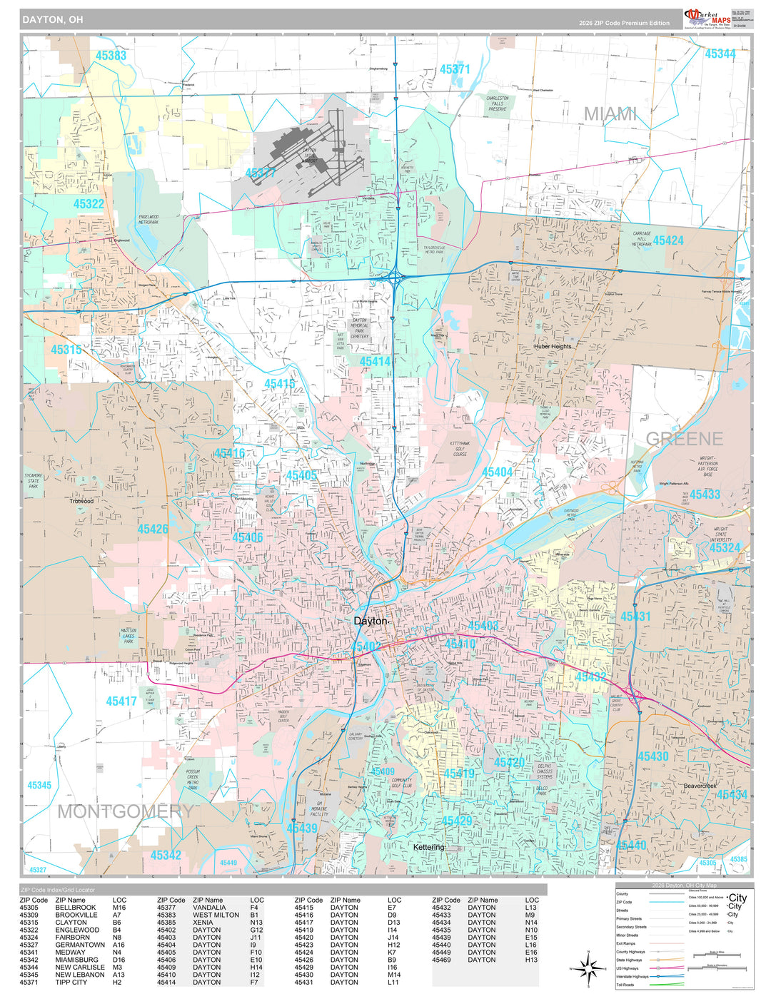 Premium Style Wall Map of Dayton, OH