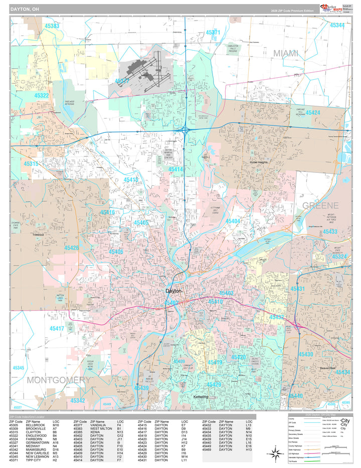 Premium Style Wall Map of Dayton, OH