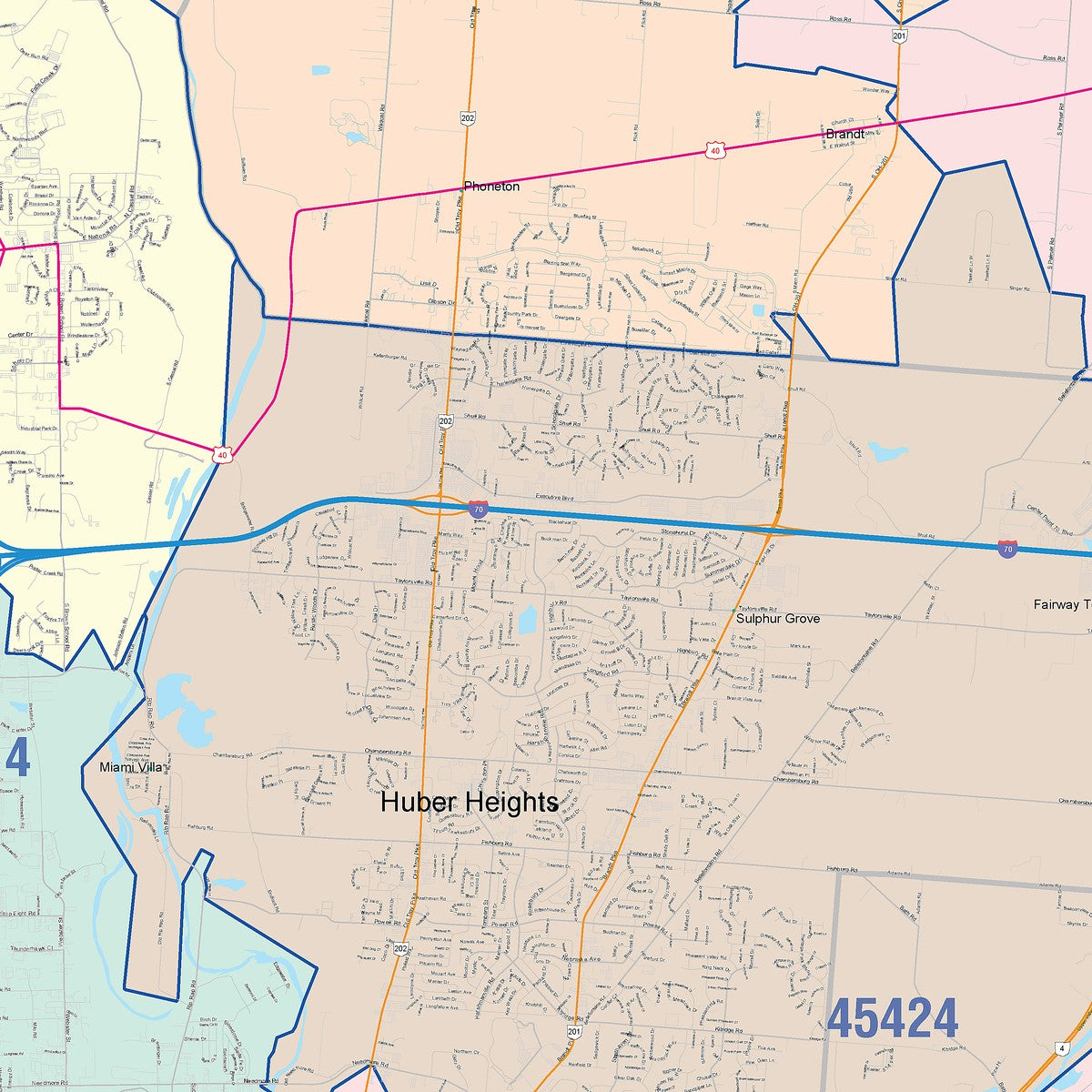 Color Cast Zip Code Style Wall Map of Dayton, OH – American Map Store