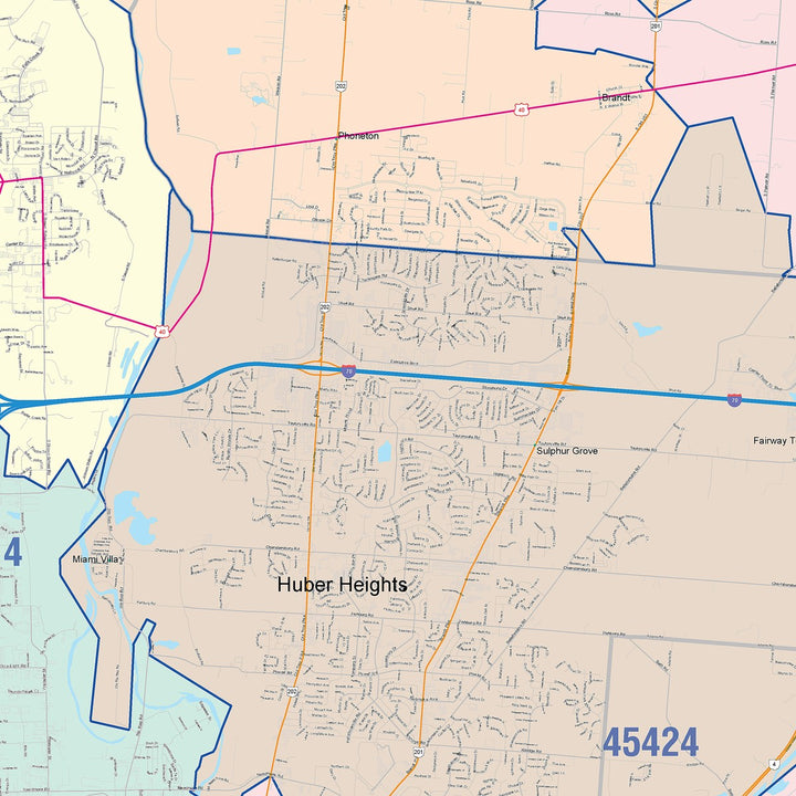 Color Cast Zip Code Style Wall Map of Dayton, OH