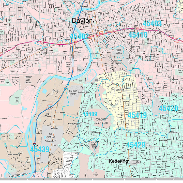 Premium Style Wall Map of Dayton, OH